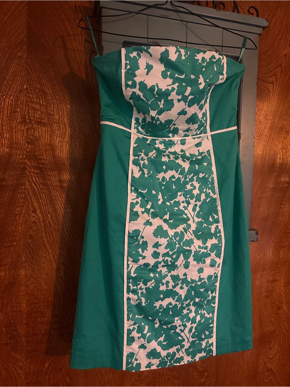 New York & Company Teal Strapless Floral-Panel Dress